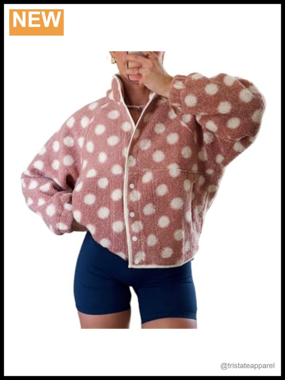 Women's Fleece Fuzzy Jacket Polka Dot Button Down Sherpa Cardigan